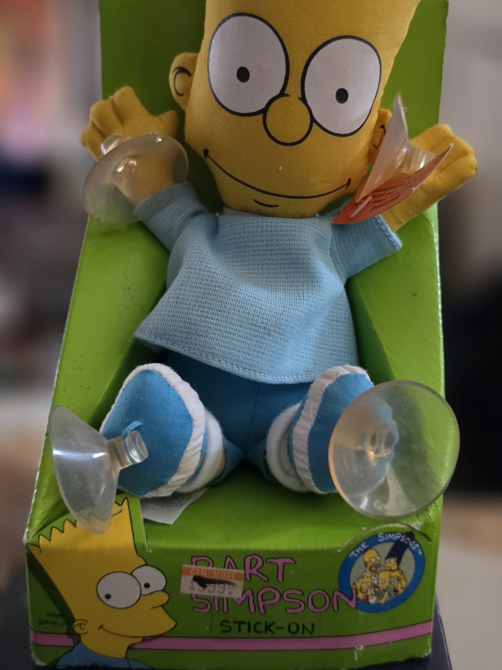 New in Box Vintage 1990 11" Bart Simpson plush STICK -ON Car Cling